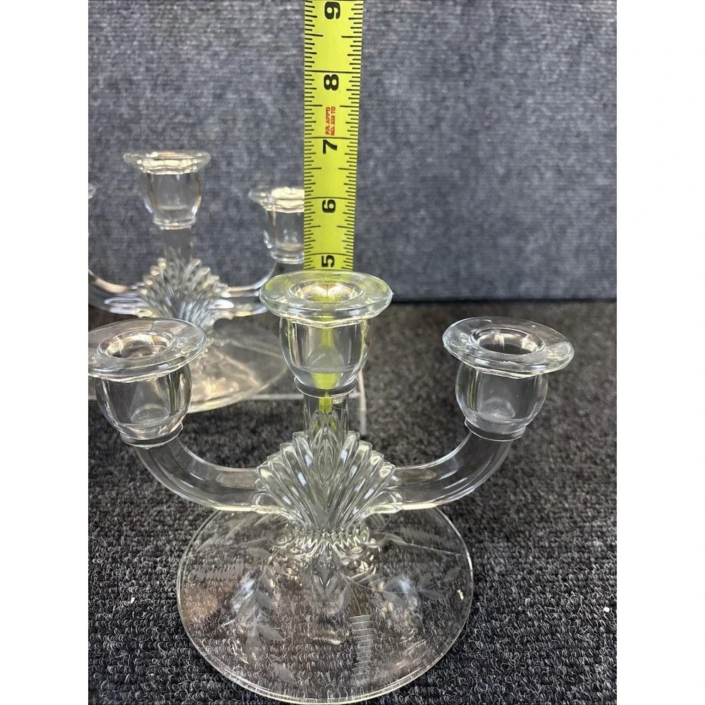 2~Vtg~Indiana Glass~Shell & Arch~3-Light Candlestick Holder